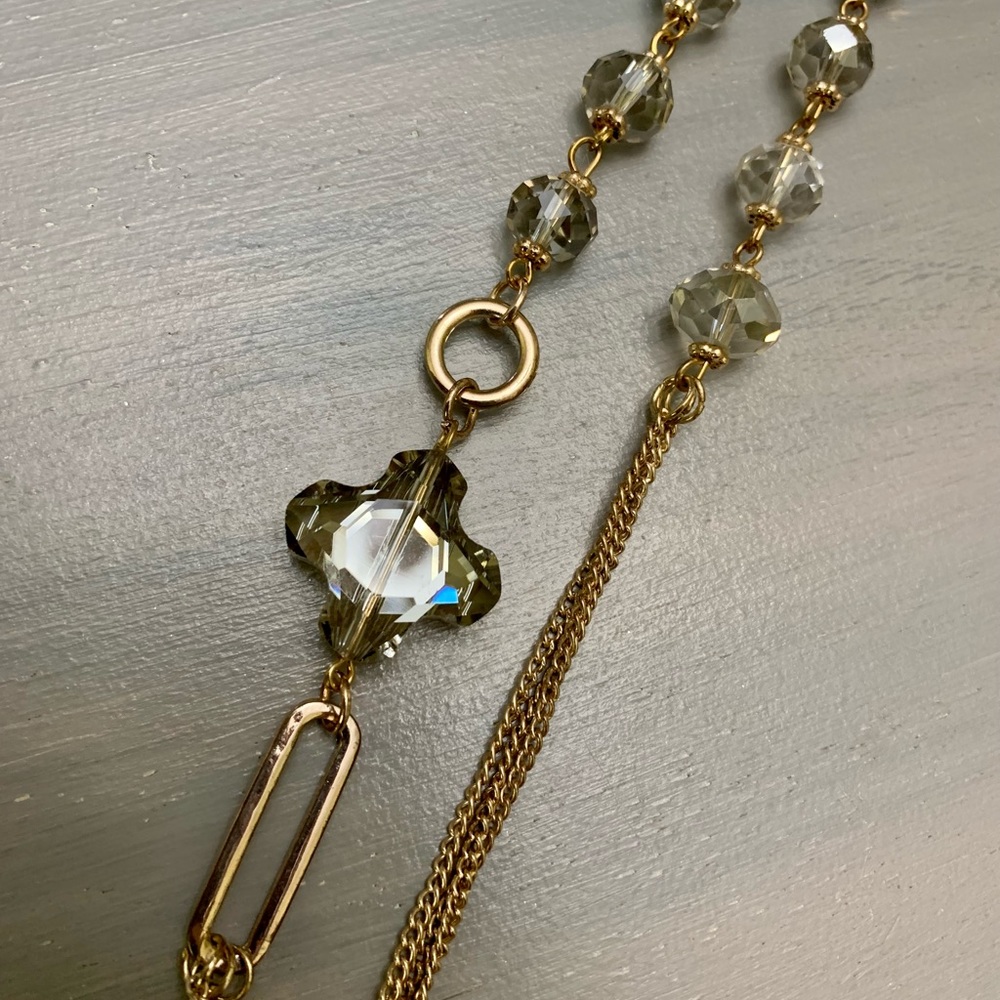 💕Gold colored crystal long necklace